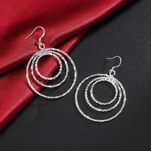 Gorgeous 3 Circles Hanging Earrings, Solid Sterling Silver "Hypoallergenic"